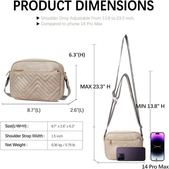 Women Grey White Imported Vegan Leather Quilted Small Shoulder Crossbody Handbag - Picture 3 of 8